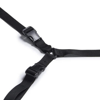 Black Bed Buckler, Bedroom Furniture by Liberator buckles on a white background.