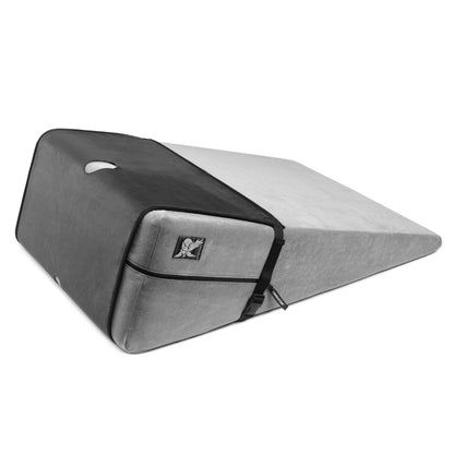 Grey Birdi Toy Mount, Bedroom Furniture by Liberator side view with black cover on it against a white background.