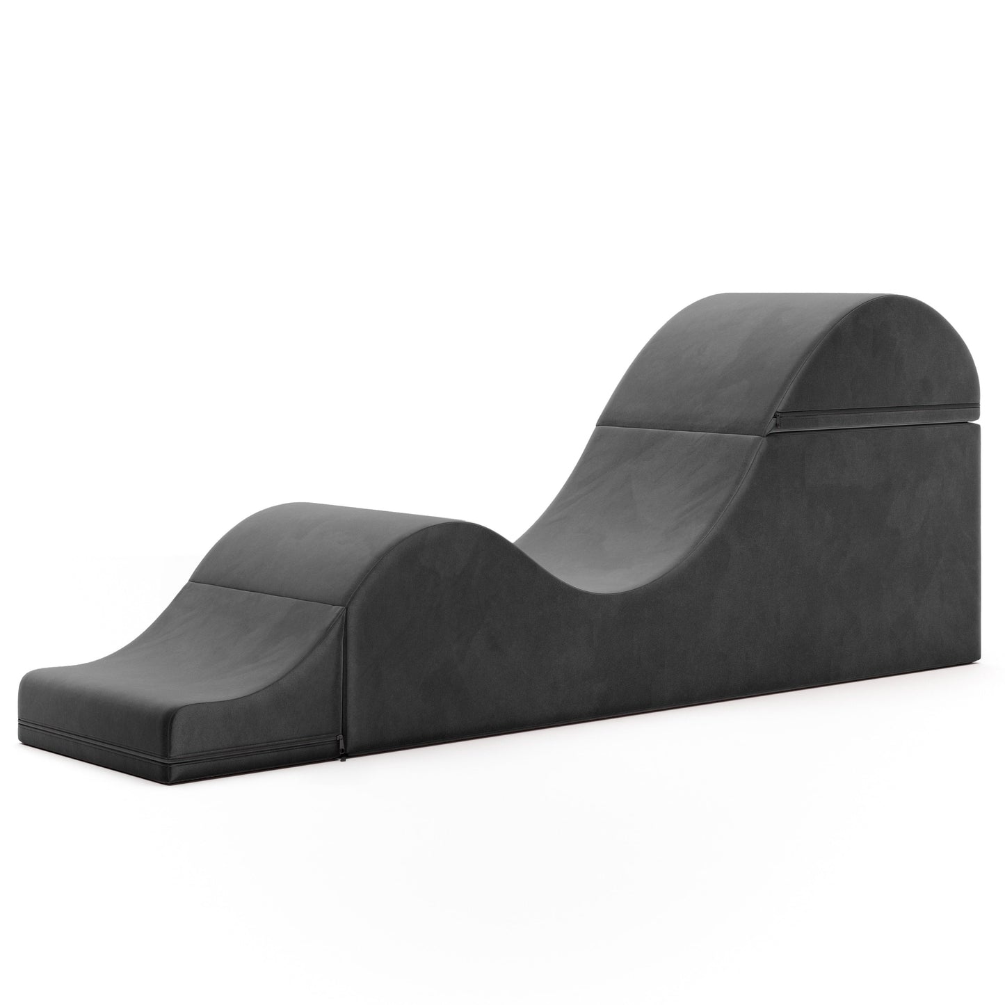 A black Aria Flip Chaise by Liberator unfolded into a chaise against a white background.