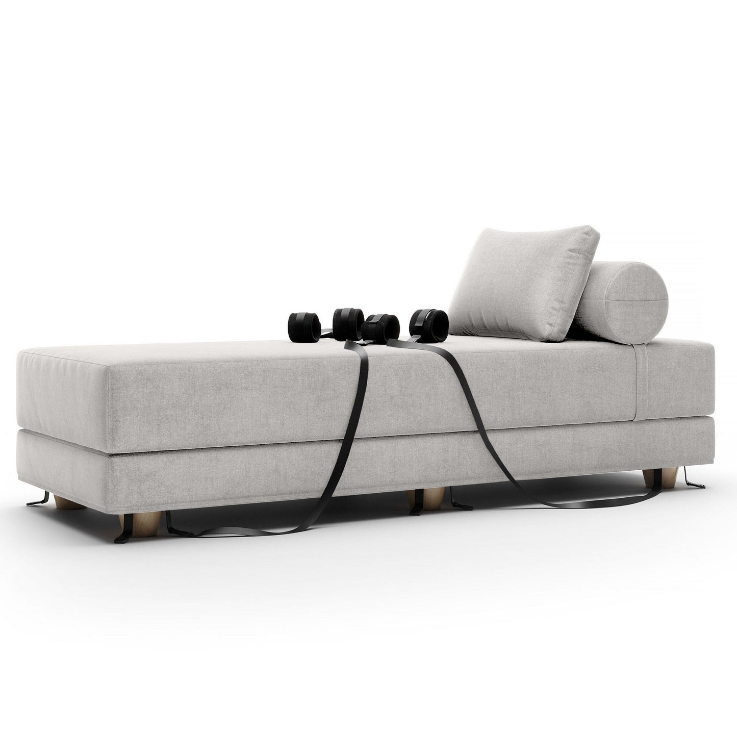 A Limestone Grey Black Label Divan Daybed with Cuffs, Bedroom Furniture by Liberator against a white background.