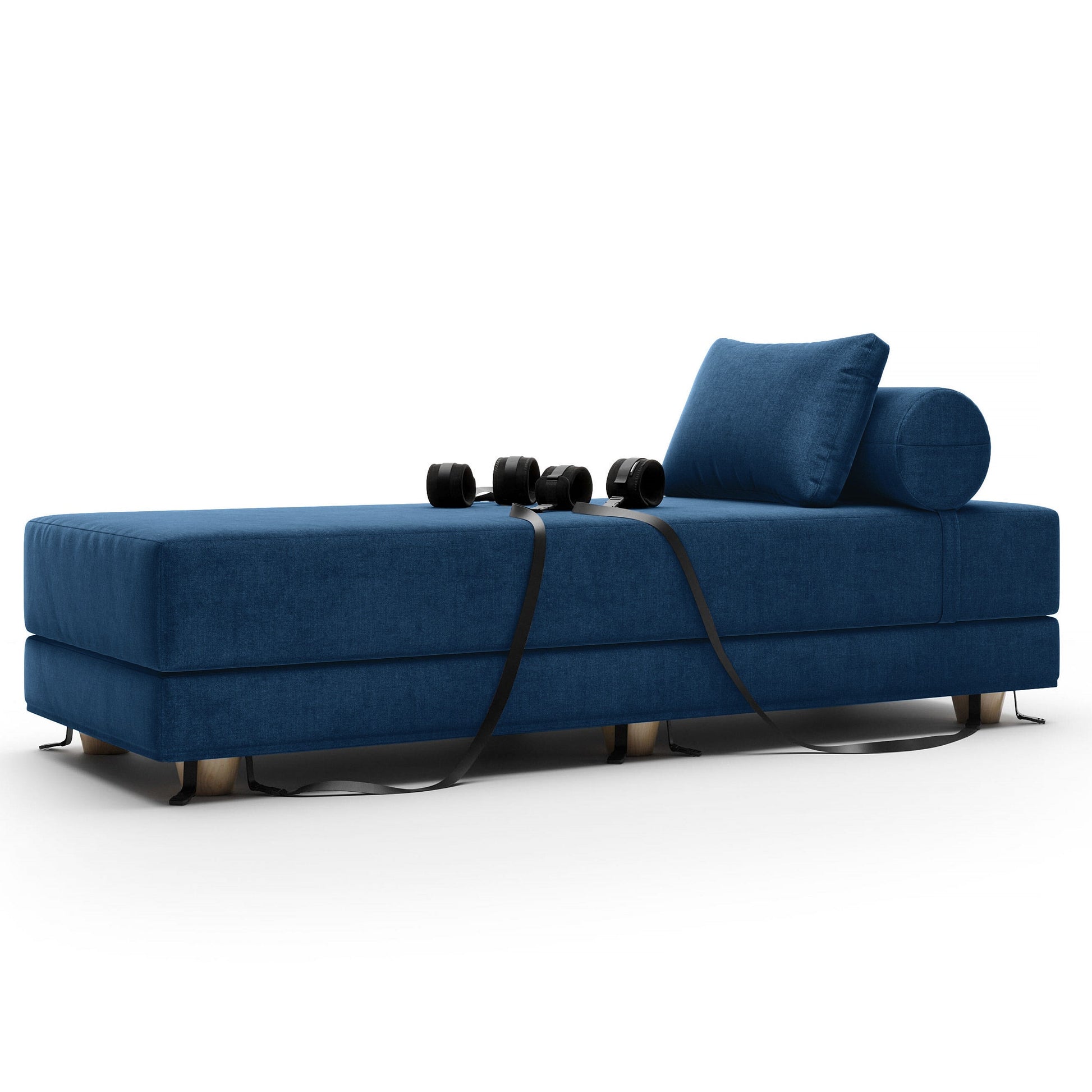 A Petrol Blue Black Label Divan Daybed with Cuffs, Bedroom Furniture by Liberator against a white background.