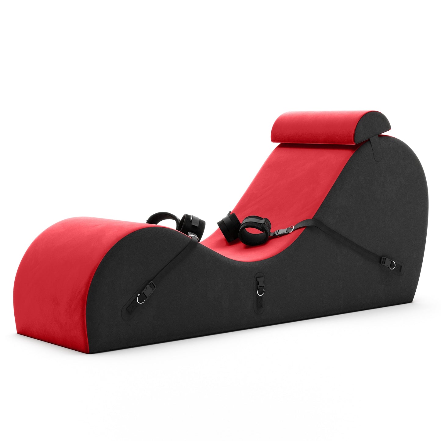 A red valkyrie Cello Chaise against a white background.
