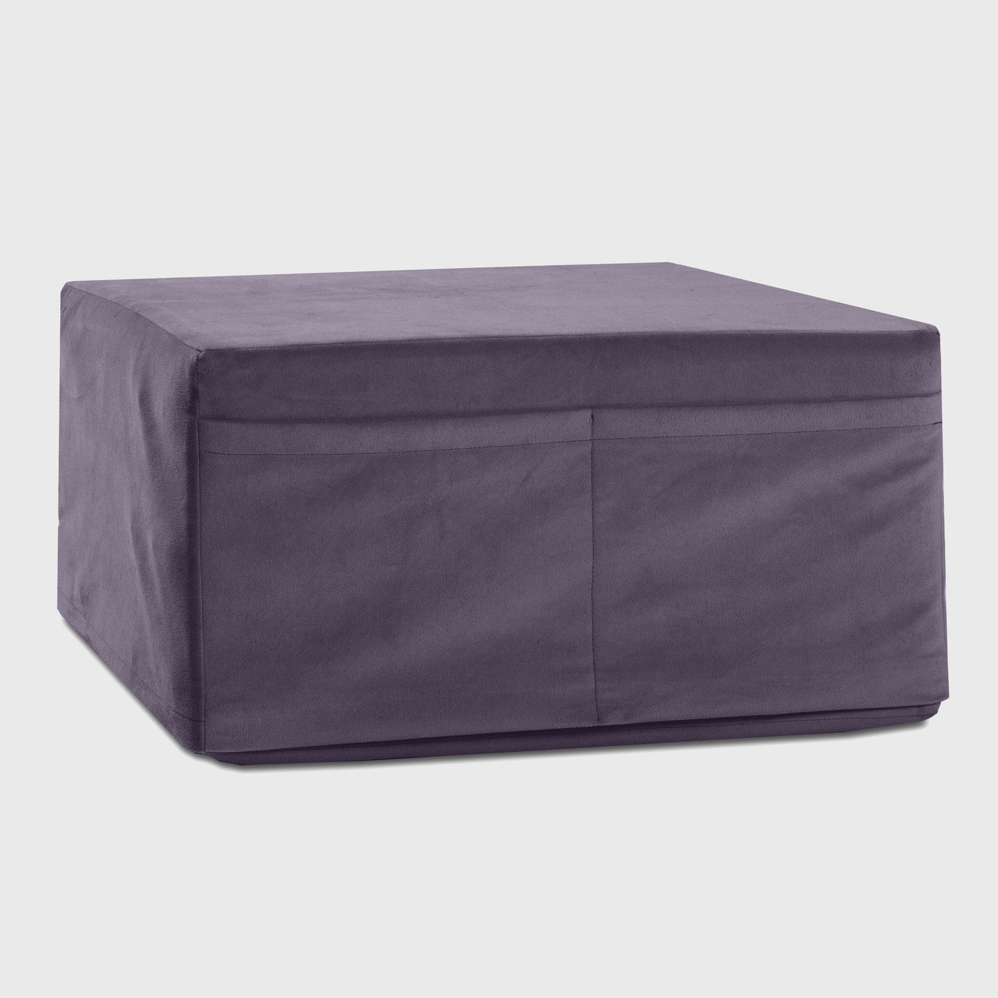 An Aubergine Center Stage ottoman, Bedroom Furniture folded up by Liberator against a white background.