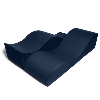 A ink blue Equus Wave, Bedroom Furniture by Liberator folded out against a white background.
