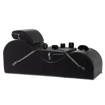 A valkyrie Ink Black Chaise with cuffs and mask Bondage, Bedroom Furniture by Liberator against a white background.