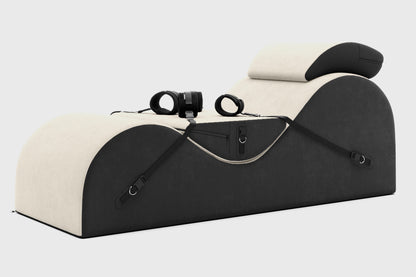 A valkyrie buckwheat Esse Chaise with cuffs and mask Bondage, Bedroom Furniture by Liberator against a white background.
