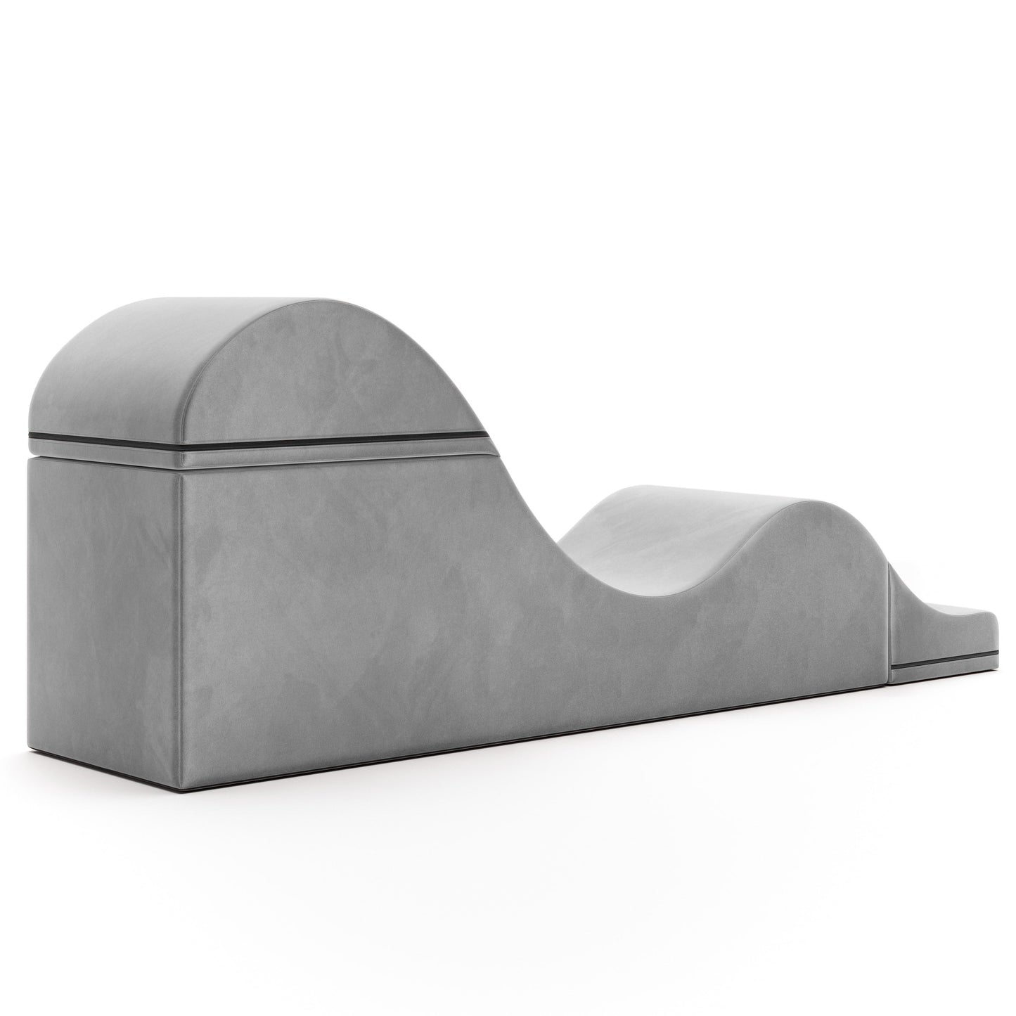 A grey Aria Flip Chaise by Liberator unfolded into a chaise against a white background.