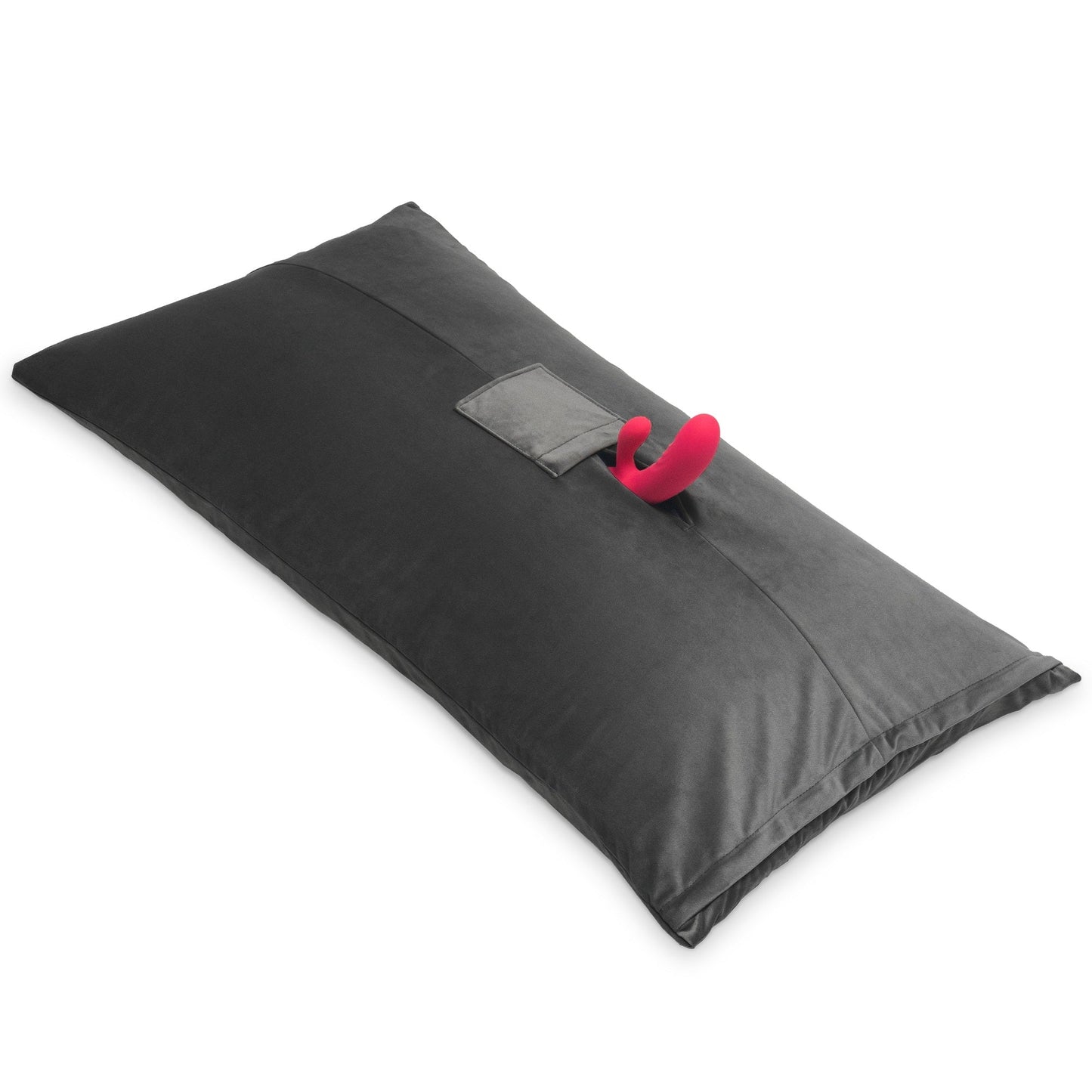 A black Humphrey Toy Mount pillow, Bedroom Furniture with a toy in it by Liberator against a white background.