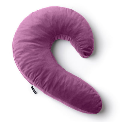 A purple Lune Snuggle curved Pillow, Bedroom Furniture by Liberator against a white background.