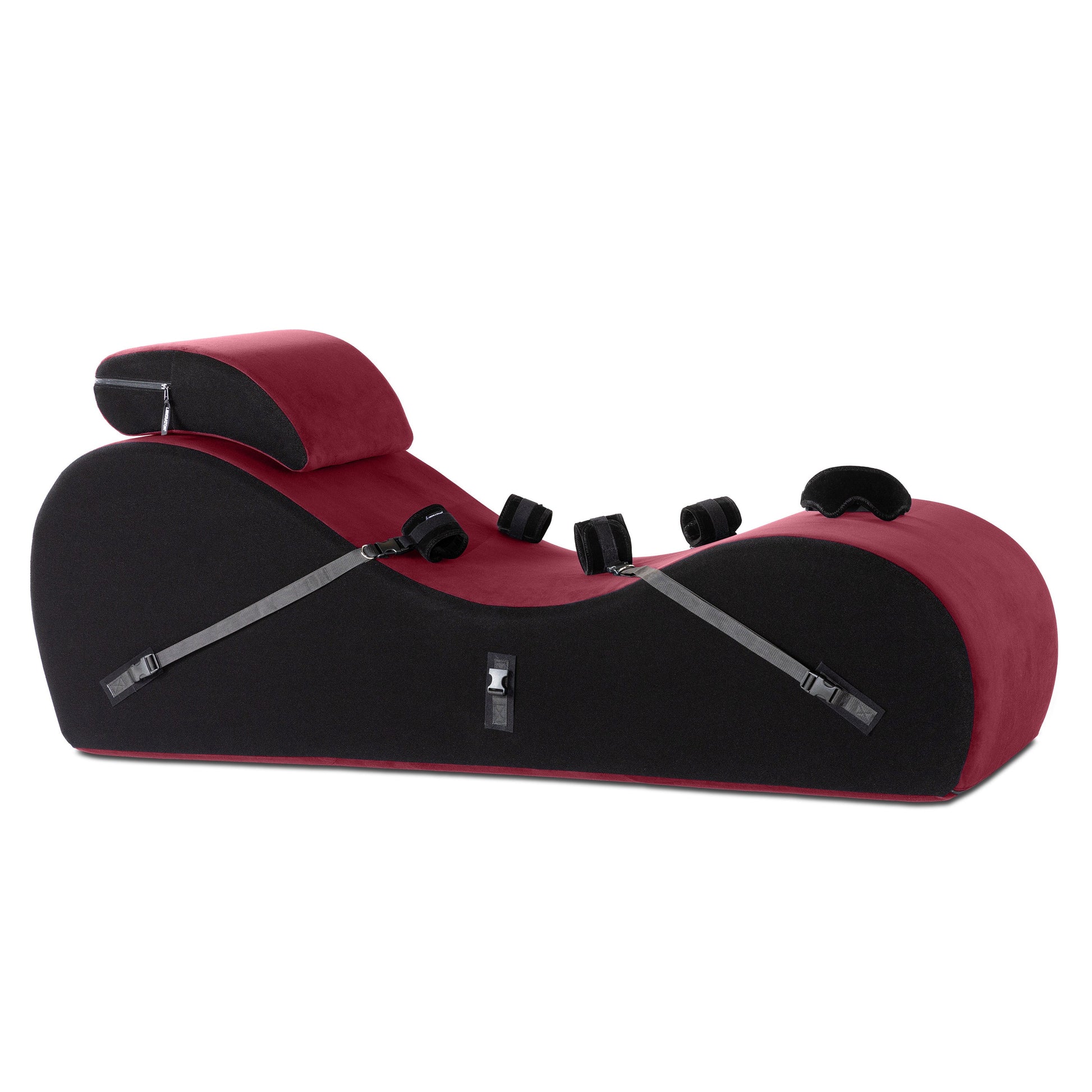 A valkyrie merlot colored Lyza Lounger bedroom furniture with cuffs by Liberator against a white background.