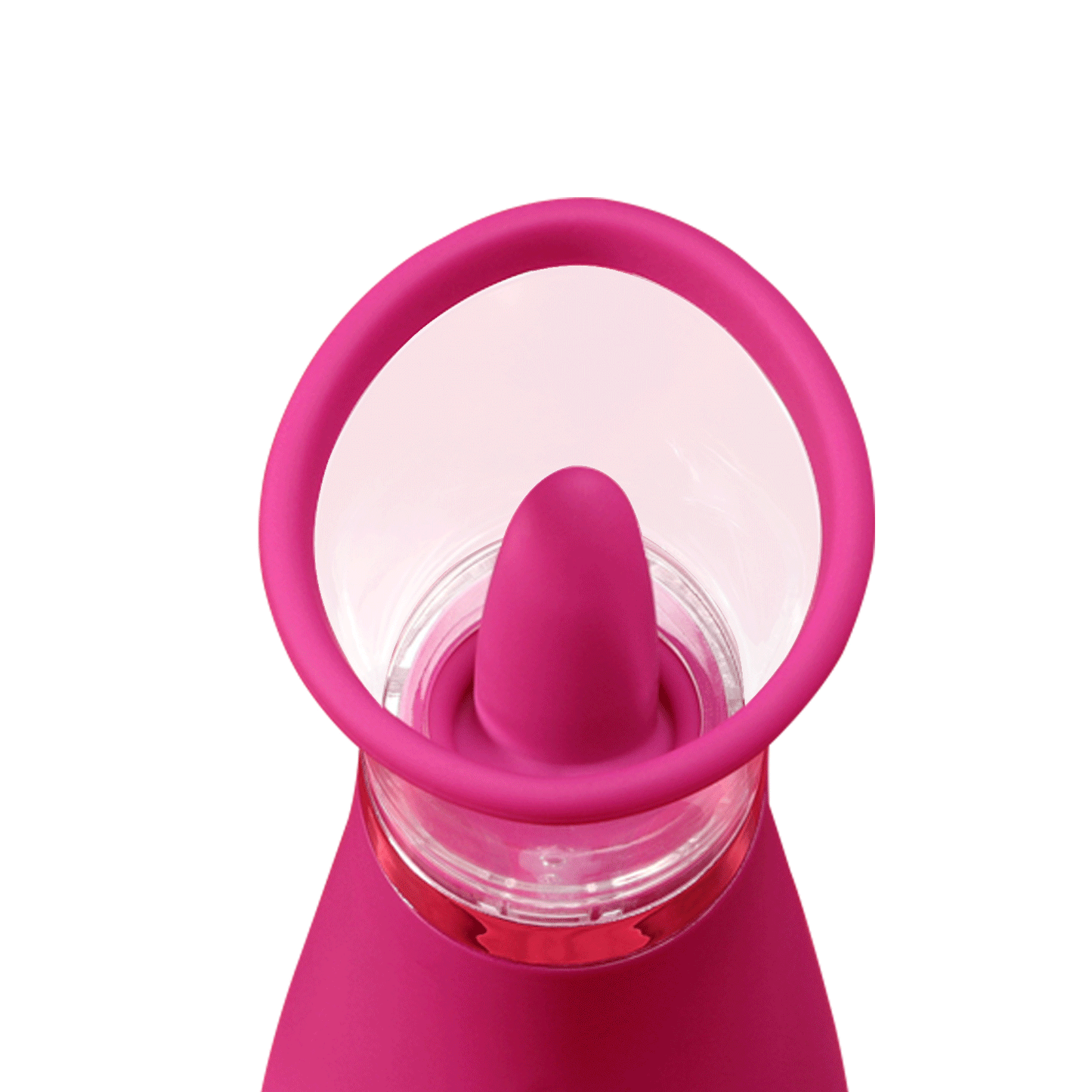 A pink Sucking and Licking Scioness Clitoral Stimulator on a white background showing the licking movement.
