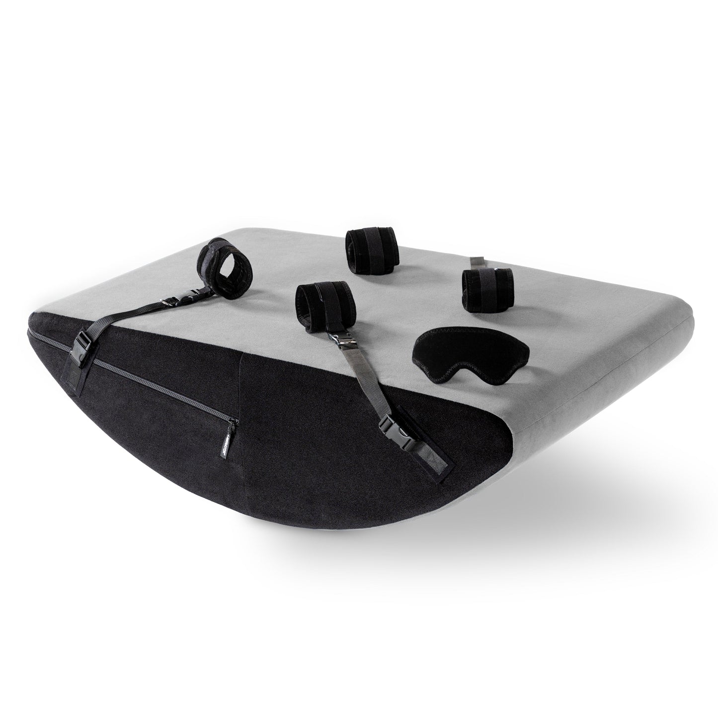 A grey Scoop Valkyrie, Bedroom Furniture by Liberator with cuffs against a white background.