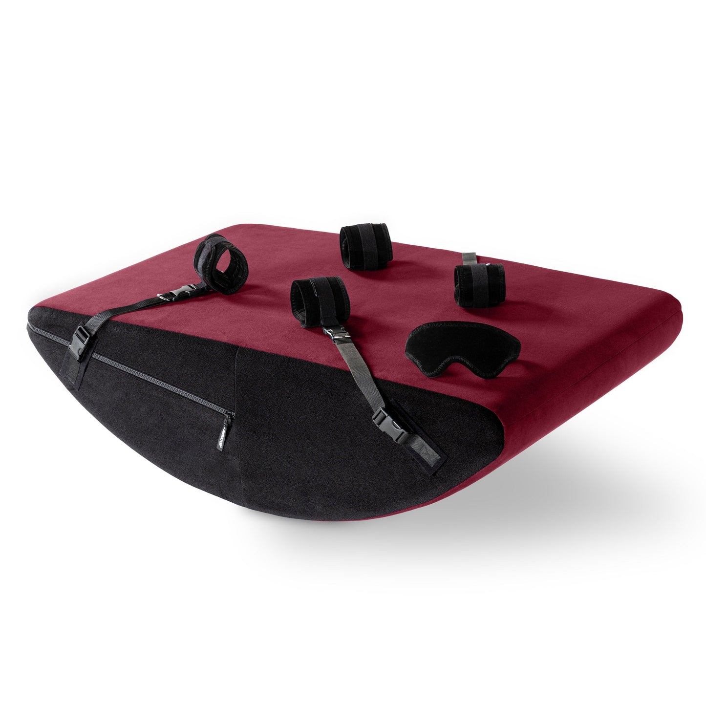 A red Scoop Valkyrie, Bedroom Furniture by Liberator with cuffs against a white background.