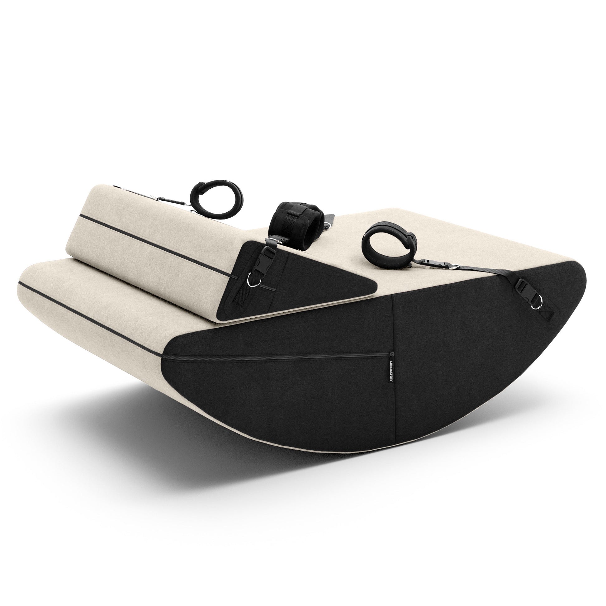 A Buckwheat colored Scoop and wedge Valkyrie, Bedroom Furniture by Liberator with cuffs against a white background.