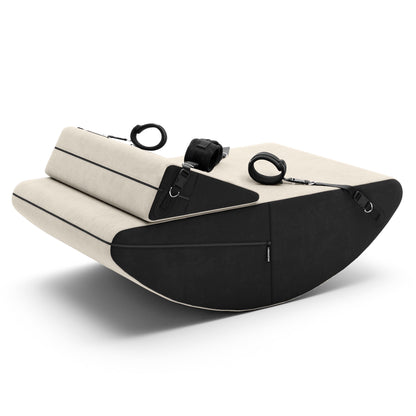 A Buckwheat colored Scoop and wedge Valkyrie, Bedroom Furniture by Liberator with cuffs against a white background.