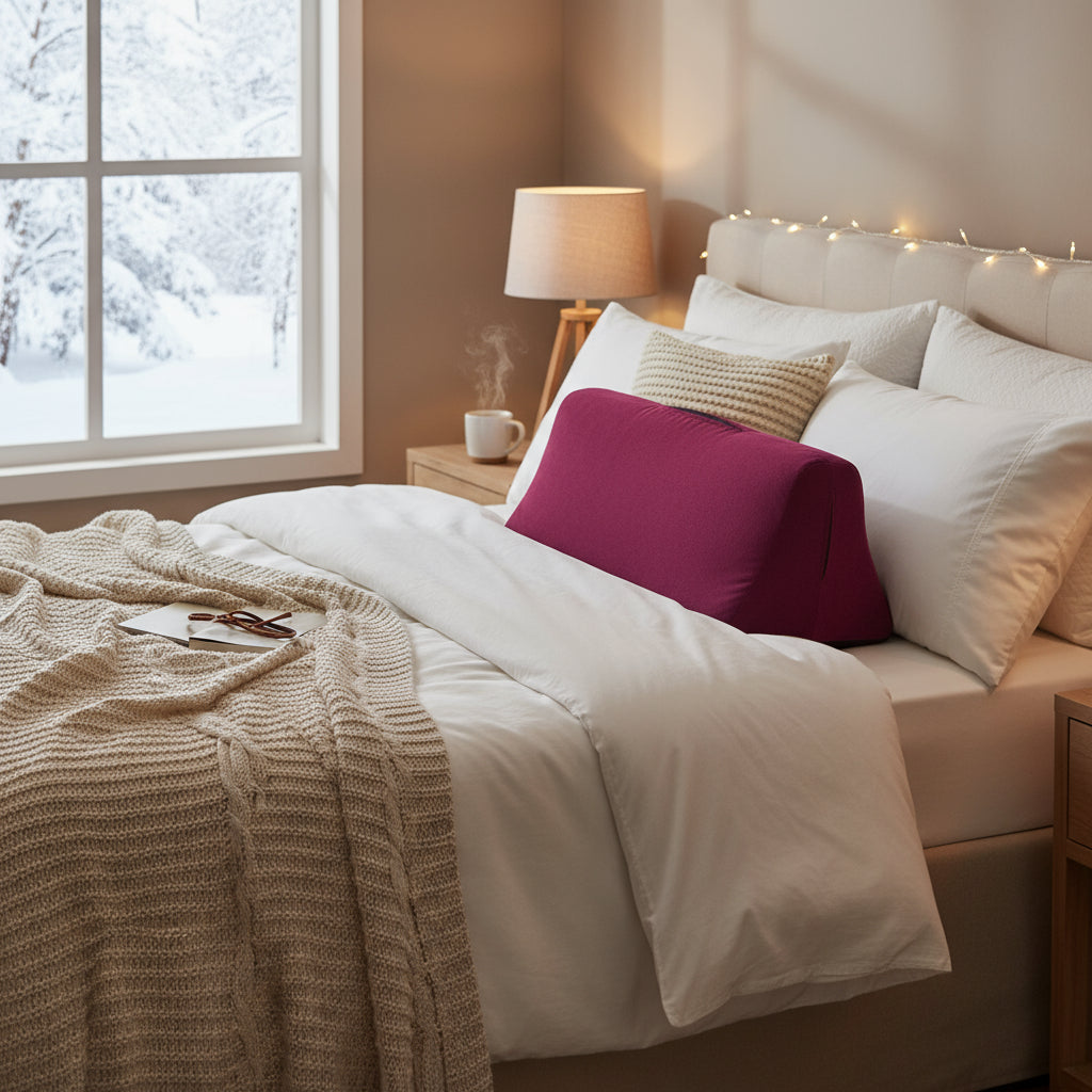 An merlot Tula Toy Mount, Bedroom Furniture by Liberator on a bed.