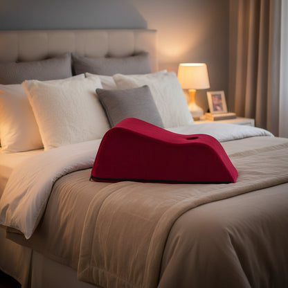 A merlot Wanda Toy Mount, Bedroom Furniture by Liberator on a bed.