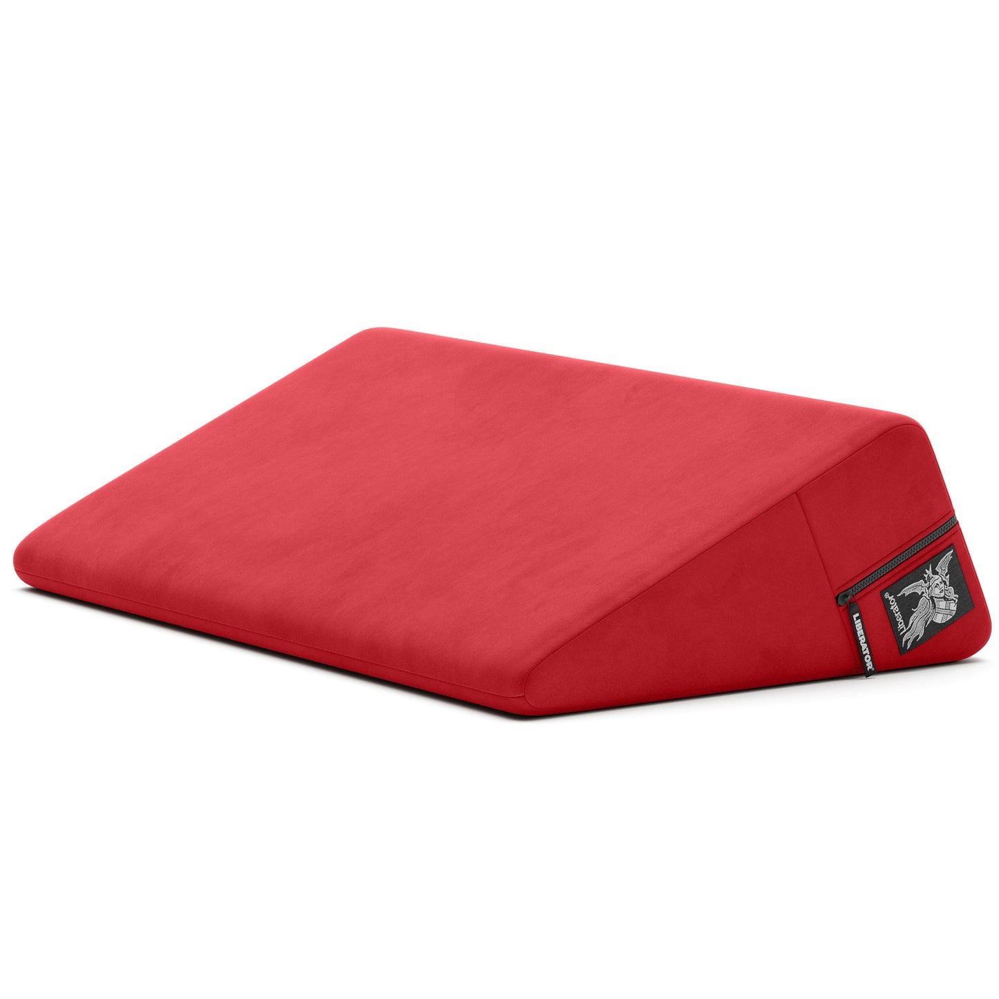 A red Wedge, Bedroom Furniture by Liberator against a white bedroom.