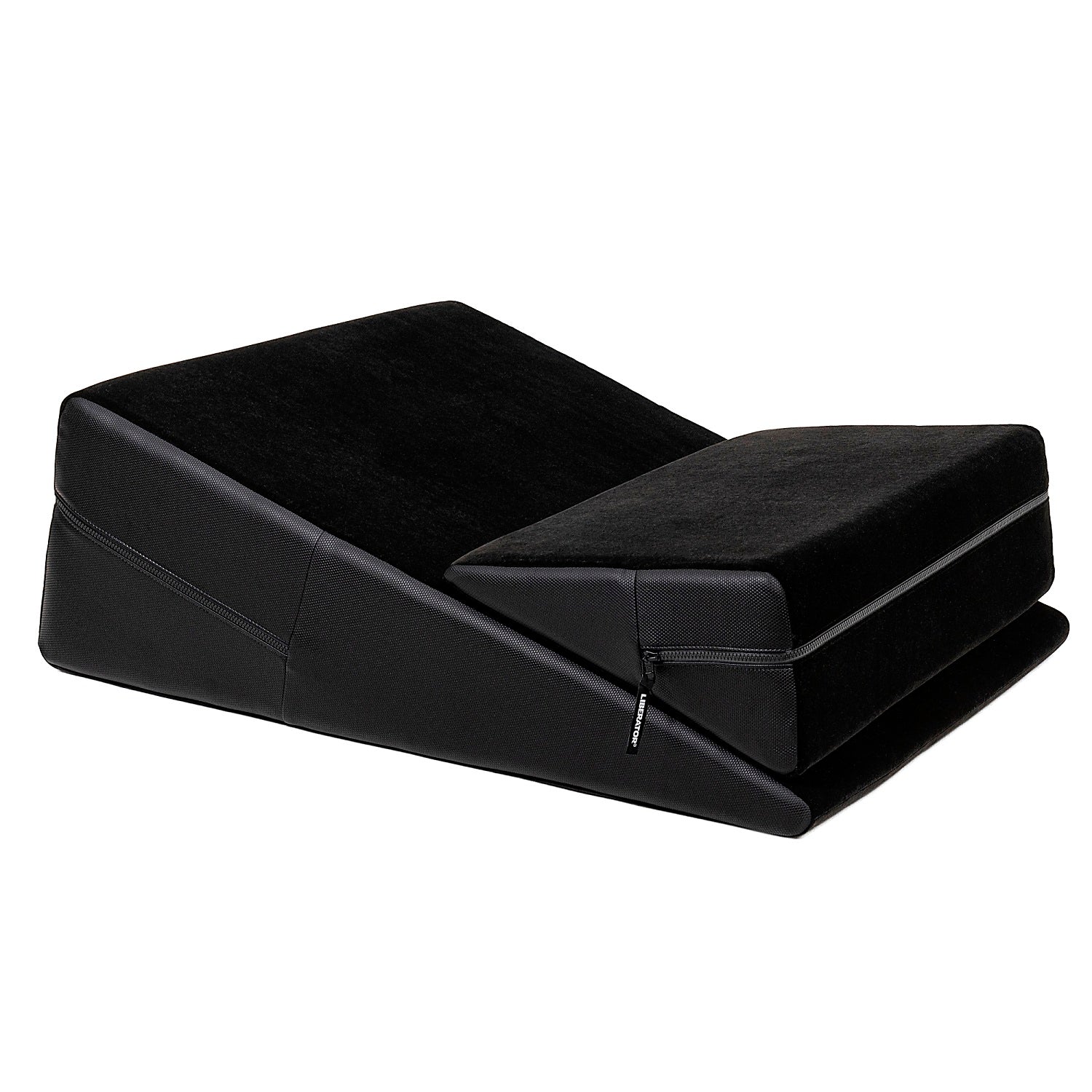 A black ultra leather Wedge Ramp Combo, Bedroom Furniture by Liberator against a white background.
