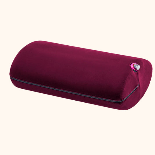 A merlot colored Wing Toy Mount, Bedroom Furniture by Liberator with a toy in the pocket against a white background.