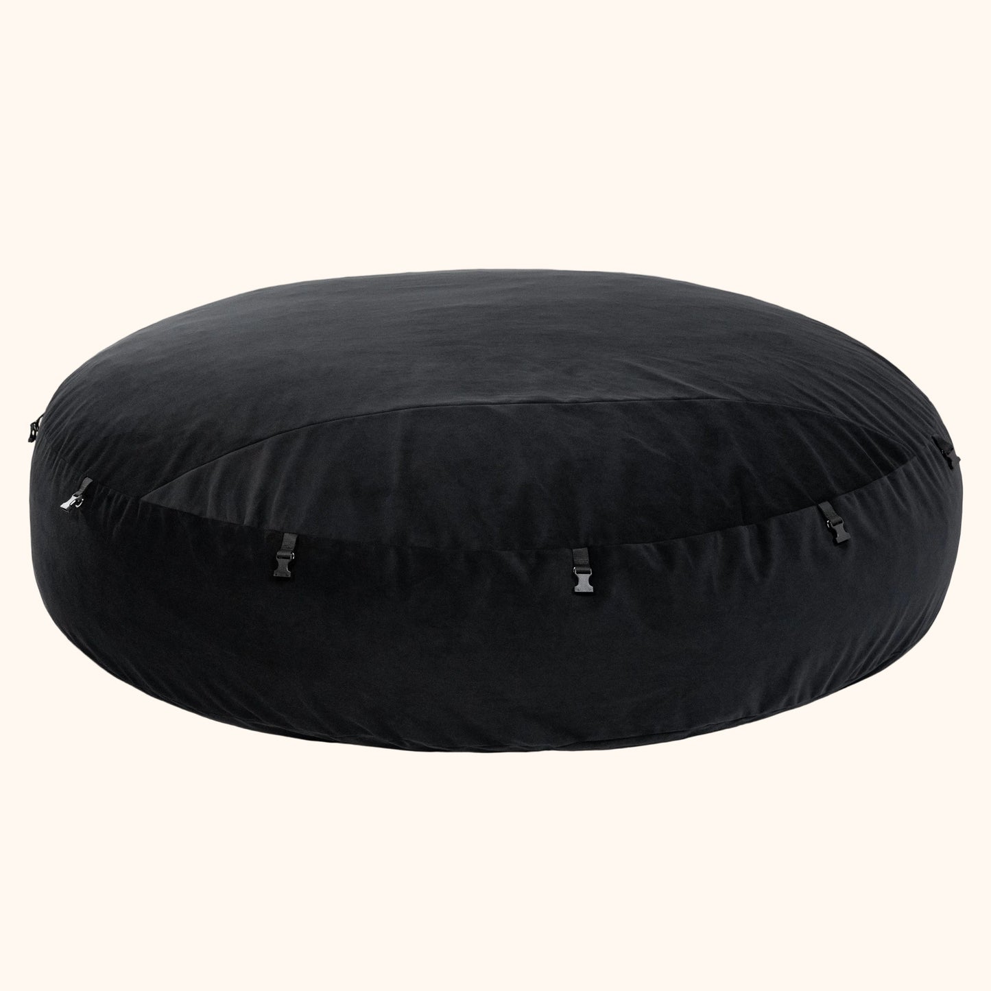 A black Zeppelin XL Bondage, Bedroom Furniture pillow by Liberator against a white background.