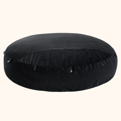 A black Zeppelin XL Bondage, Bedroom Furniture pillow by Liberator against a white background.